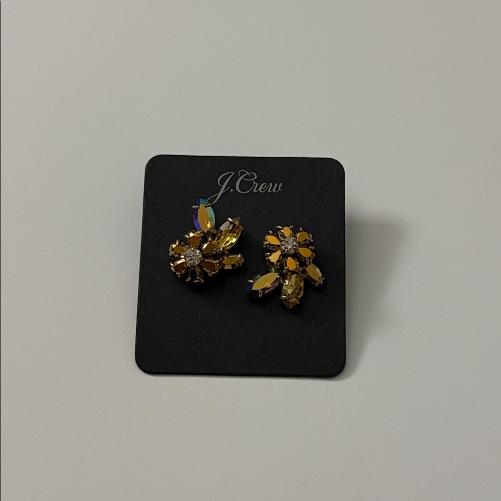 J. Crew Gold, Brown, and Crystal Cluster Earrings
